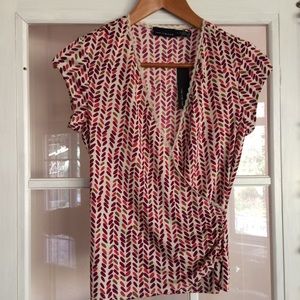 Cap sleeves vintage lace trim wrap top